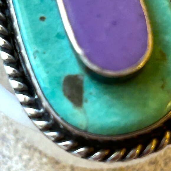 Carico Lake Turquoise and Chalcedony Silver Ring, Hopi, Signed Size 8.5 - Picture 6 of 6
